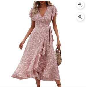 Asymmetrical Floral Dress in Soft Pink